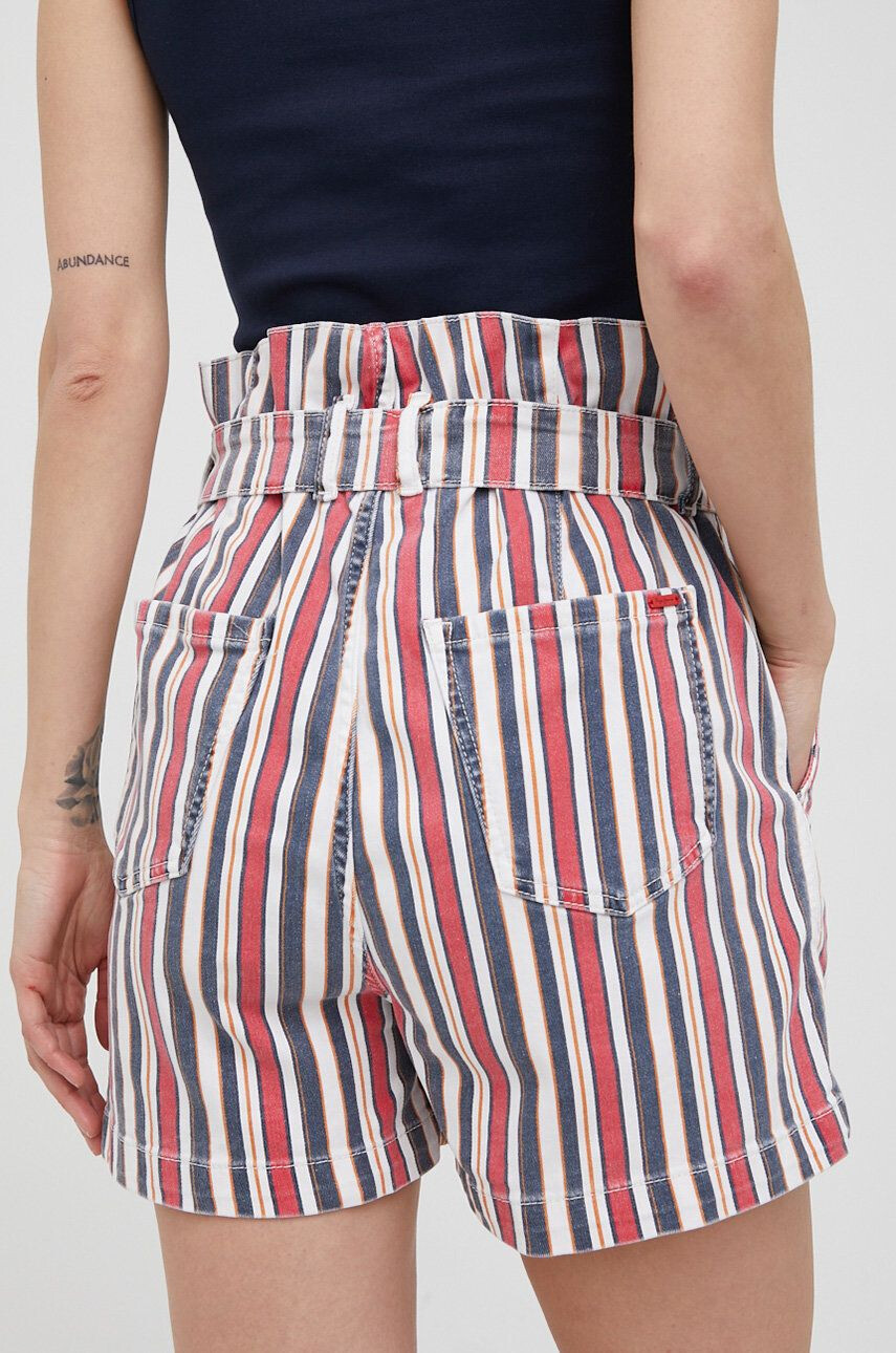 Pepe Jeans Džínové šortky Phoebe Stripe dámské vzorované high waist - Pepit.cz