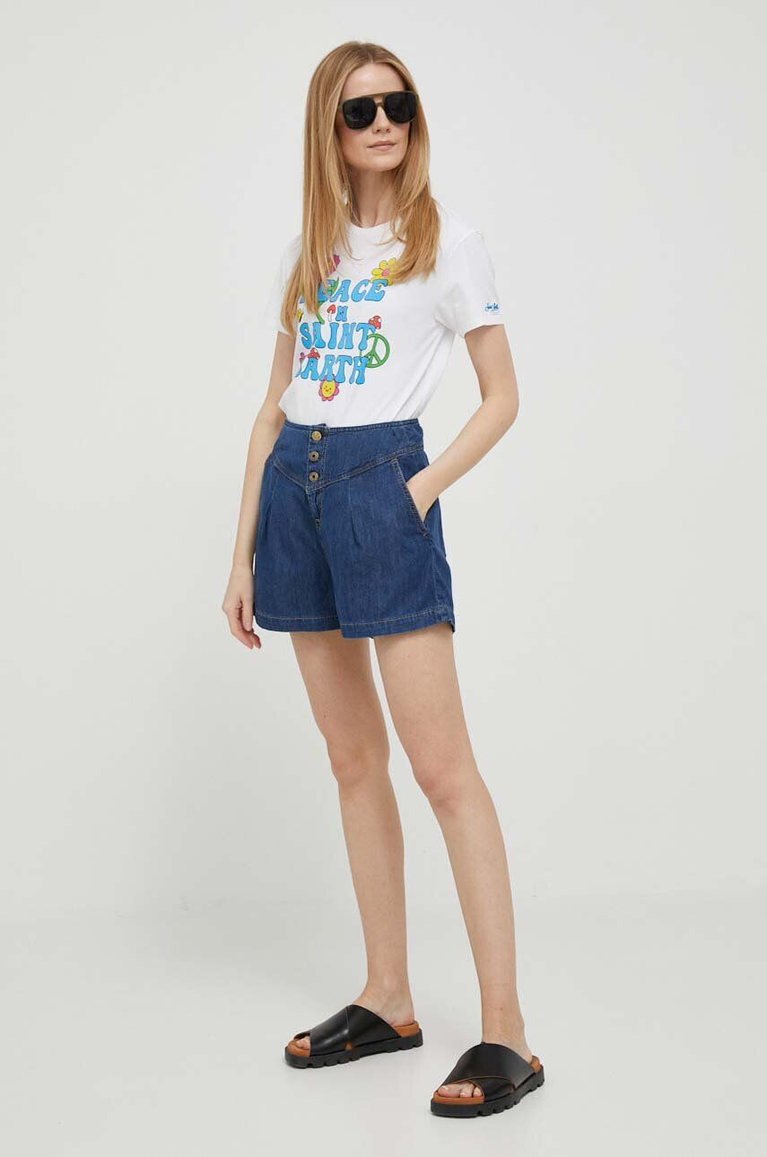 Pepe Jeans Džínové šortky Stella dámské tmavomodrá barva hladké high waist - Pepit.cz