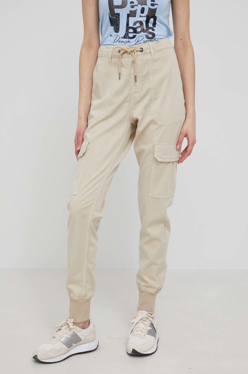 Pepe Jeans Kalhoty dámské béžová barva jogger medium waist - Pepit.cz