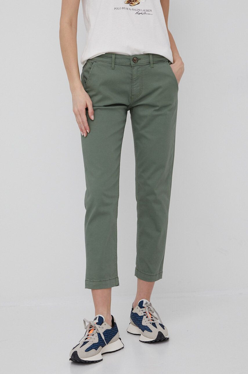 Pepe Jeans Kalhoty Maura dámské zelená barva střih chinos medium waist - Pepit.cz