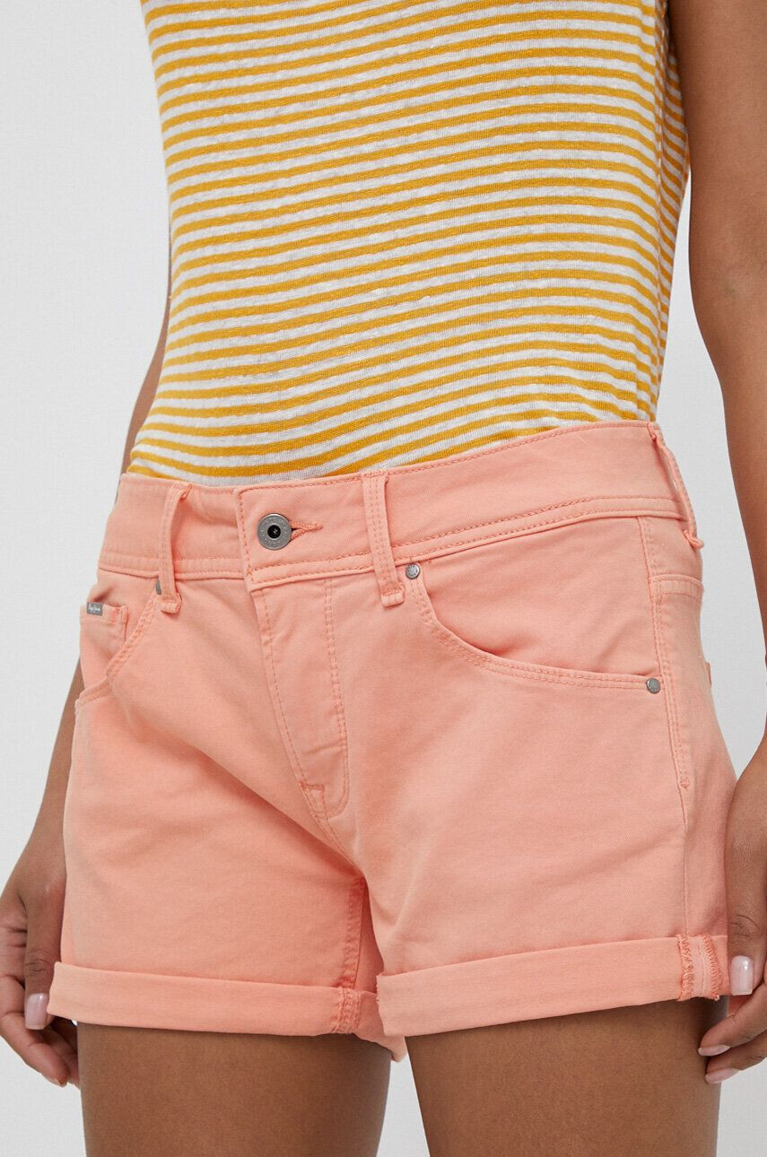 Pepe Jeans Kraťasy Siouxie dámské oranžová barva hladké medium waist - Pepit.cz