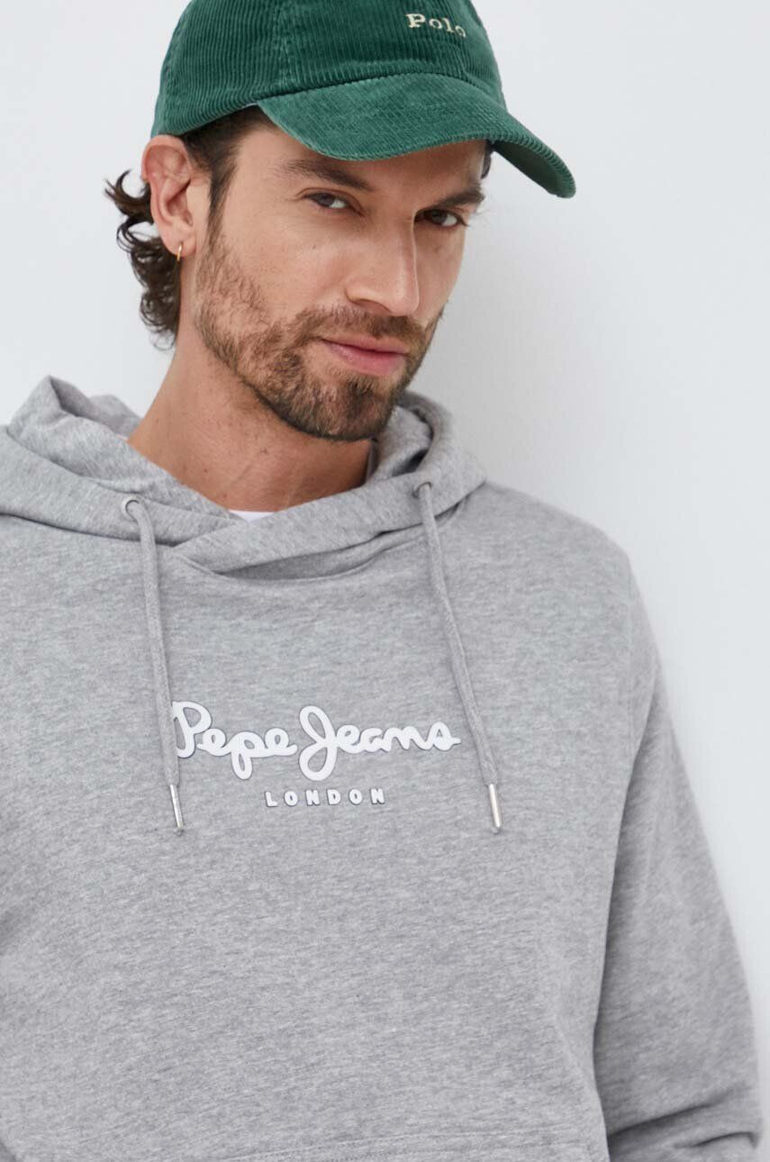 Pepe Jeans Mikina Edward Hoodie pánská šedá barva s kapucí s potiskem - Pepit.cz