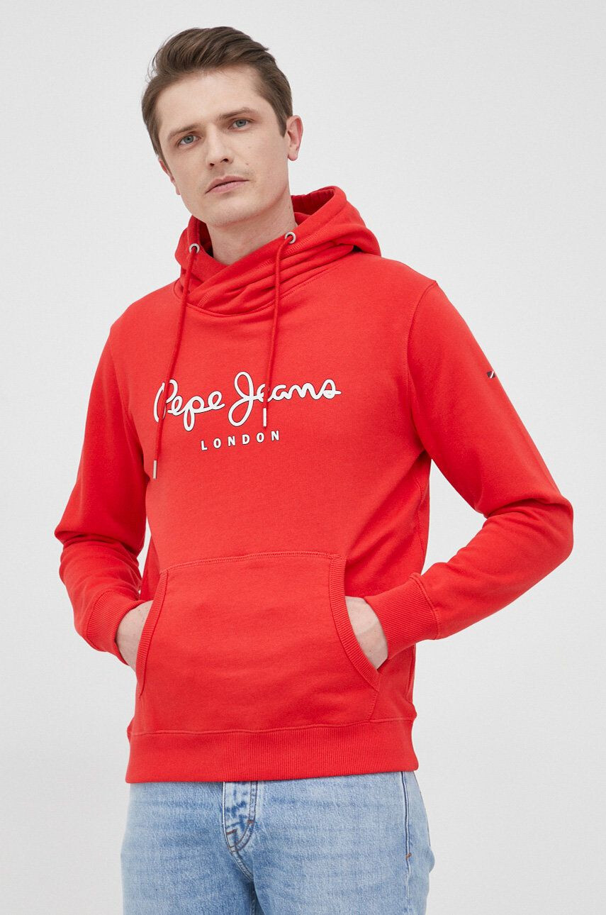 Pepe Jeans Mikina George Hoody pánská červená barva s potiskem - Pepit.cz