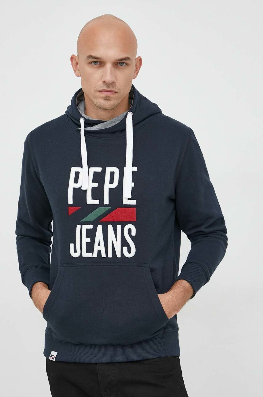 Pepe Jeans Mikina Perrin pánská tmavomodrá barva s kapucí s aplikací - Pepit.cz