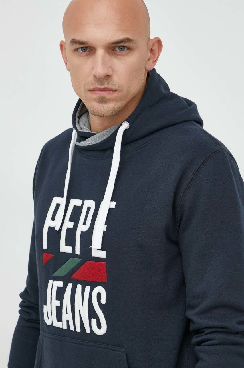 Pepe Jeans Mikina Perrin pánská tmavomodrá barva s kapucí s aplikací - Pepit.cz