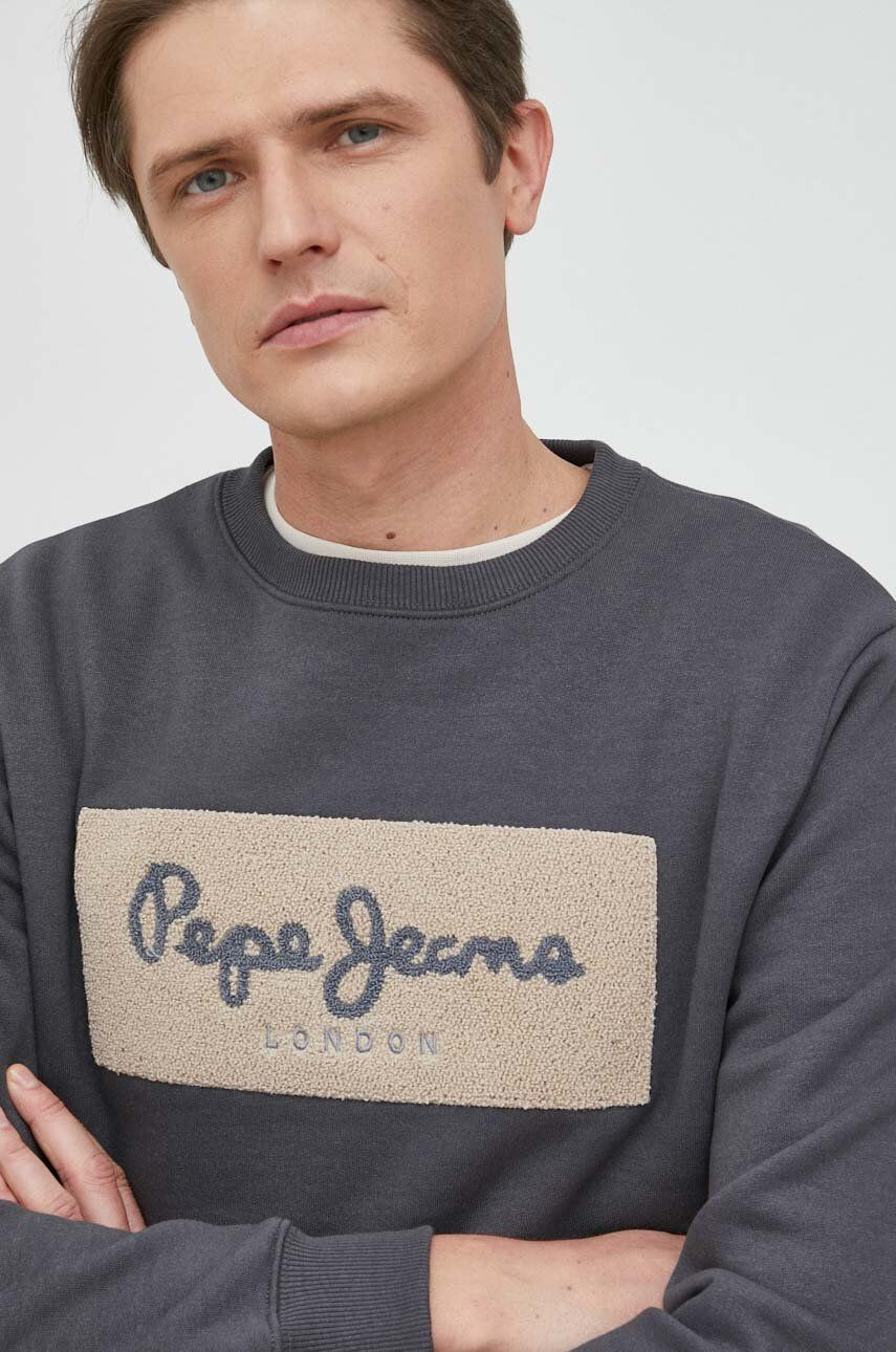 Pepe Jeans Mikina Sean pánská šedá barva s aplikací - Pepit.cz