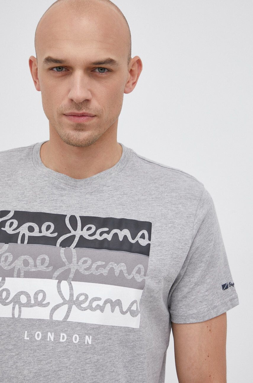 Pepe Jeans Tričko Abaden pánské šedá barva s potiskem - Pepit.cz