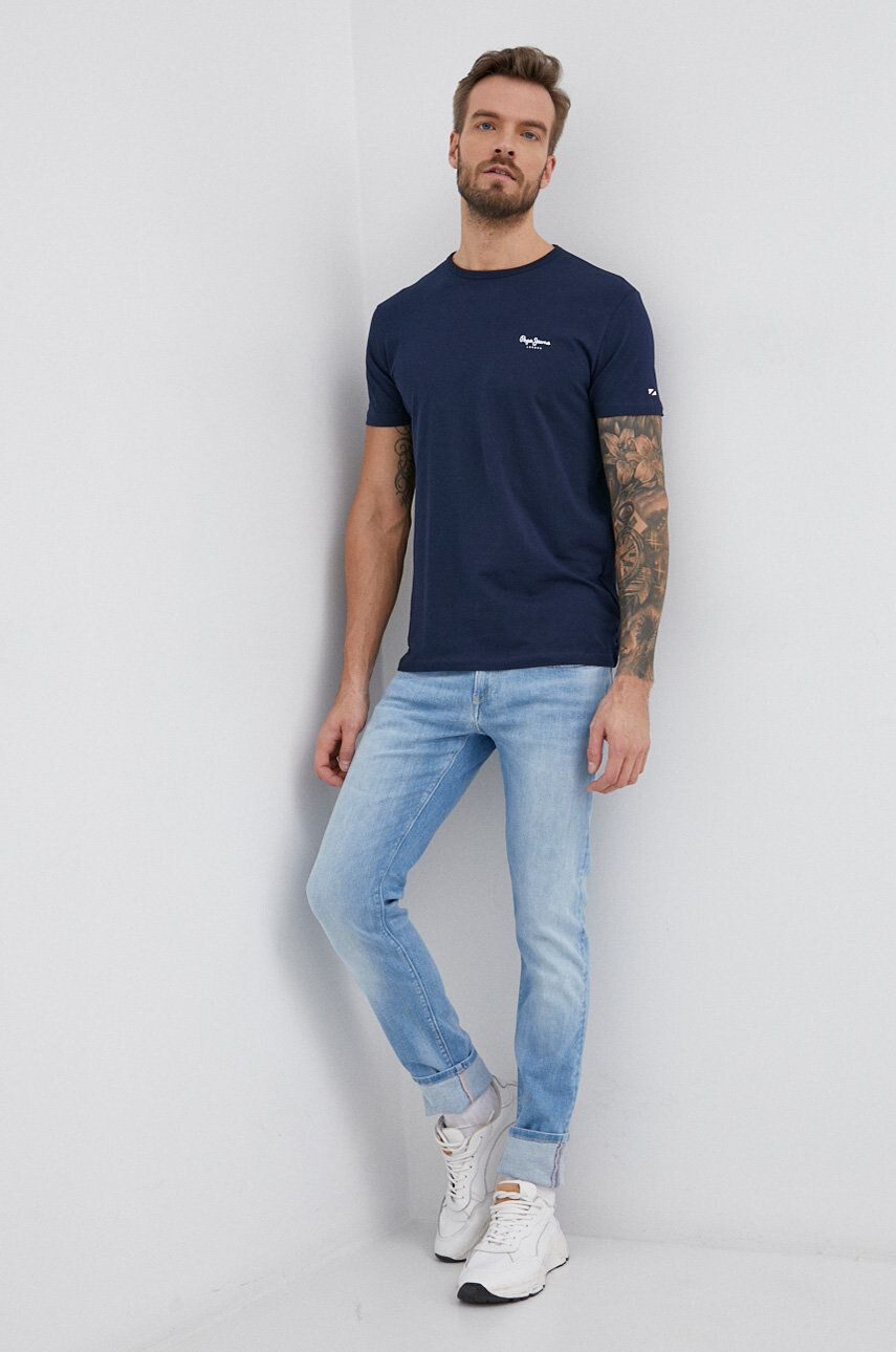 Pepe Jeans Tričko Original Basic 3 tmavomodrá barva hladké - Pepit.cz