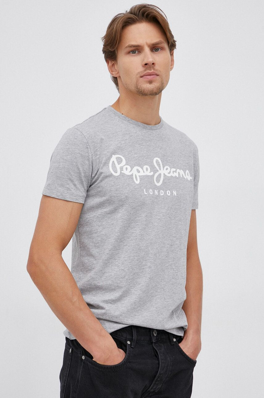 Pepe Jeans Tričko Original Stretch šedá barva s potiskem - Pepit.cz