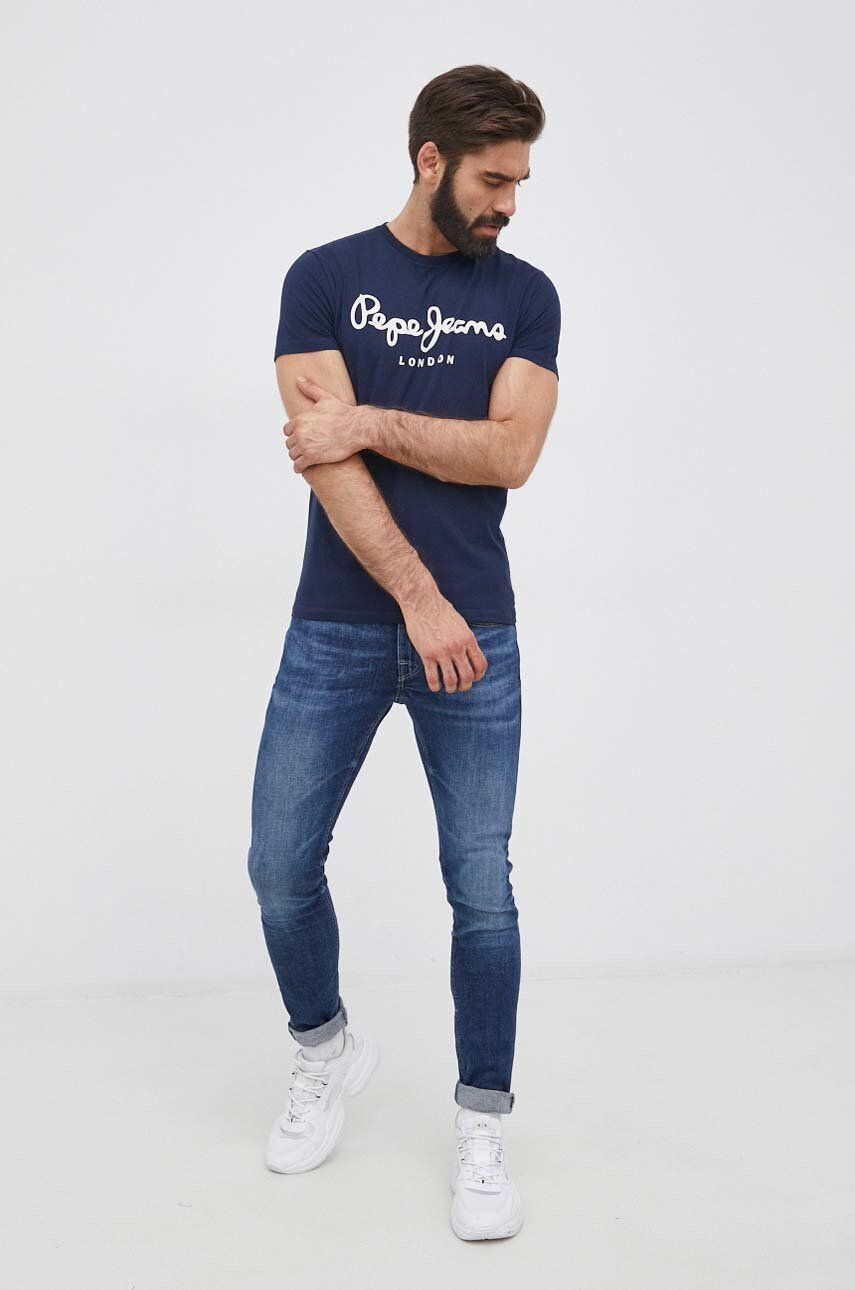 Pepe Jeans Tričko Original Stretch pánské tmavomodrá barva s potiskem - Pepit.cz