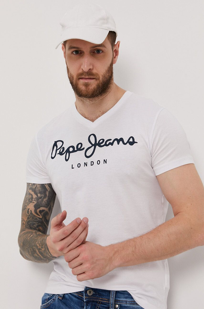 Pepe Jeans Tričko pánské bílá barva s potiskem - Pepit.cz