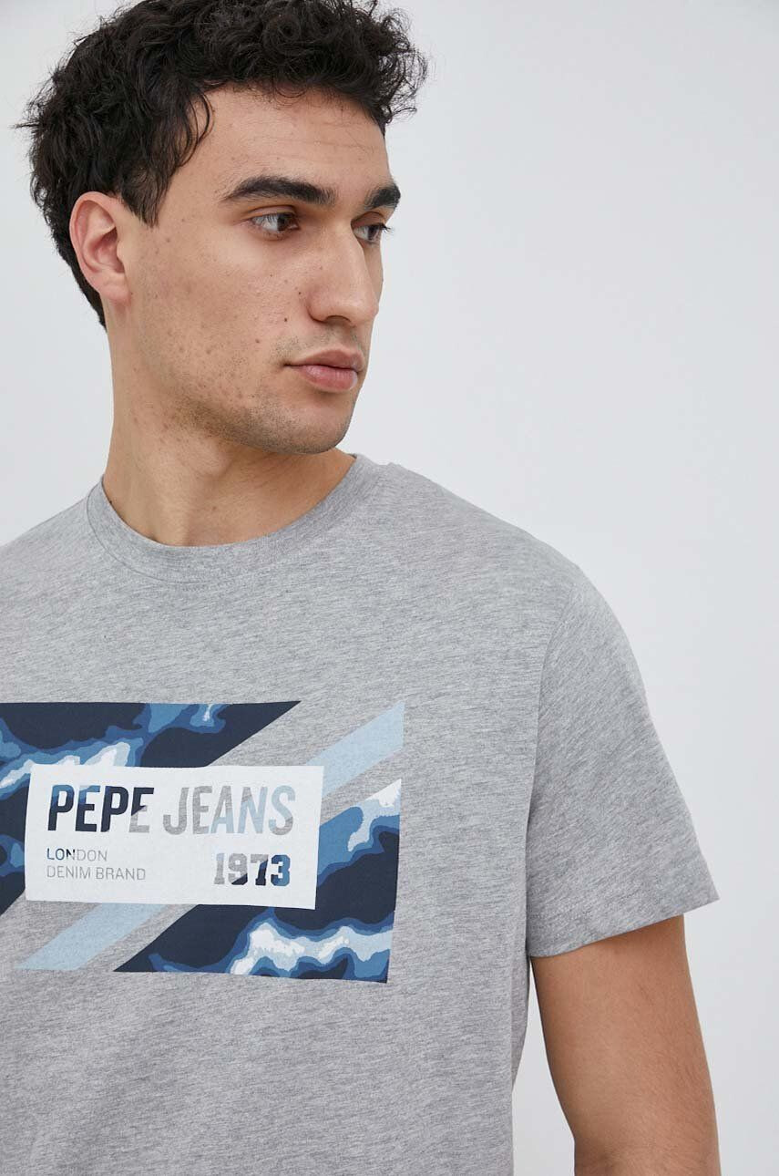 Pepe Jeans Tričko Rederick šedá barva s potiskem - Pepit.cz