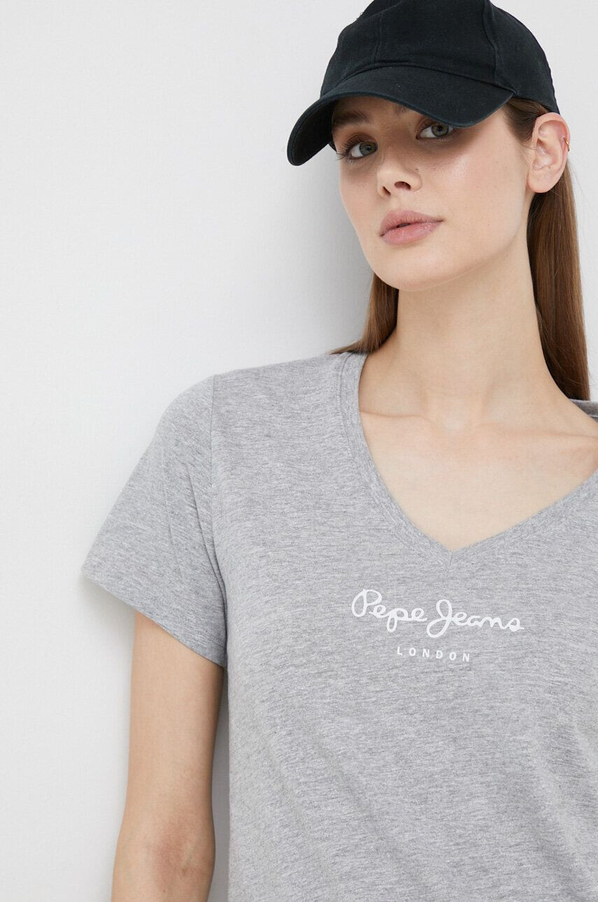 Pepe Jeans Tričko Wendy V Neck šedá barva - Pepit.cz