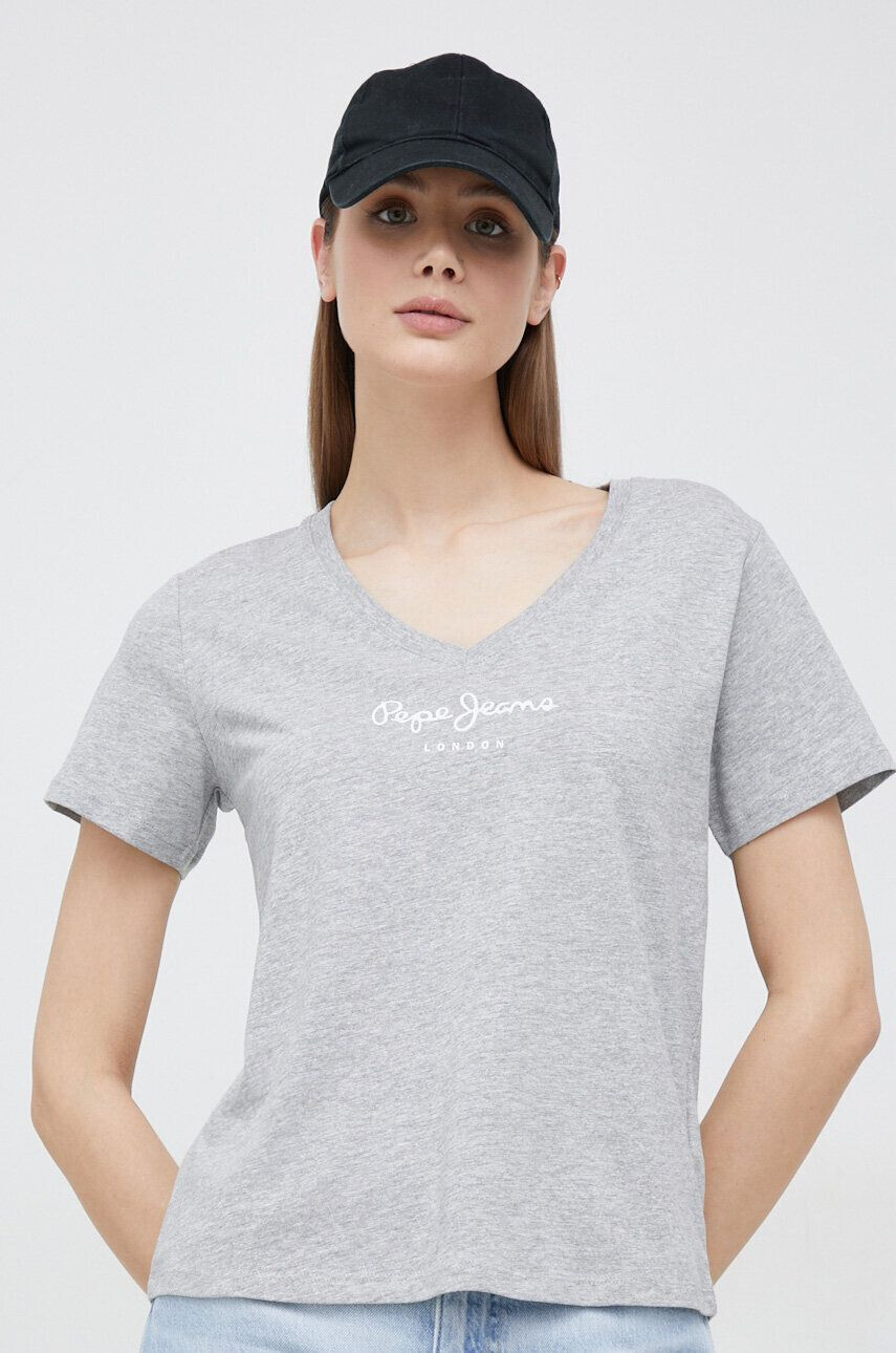 Pepe Jeans Tričko Wendy V Neck šedá barva - Pepit.cz