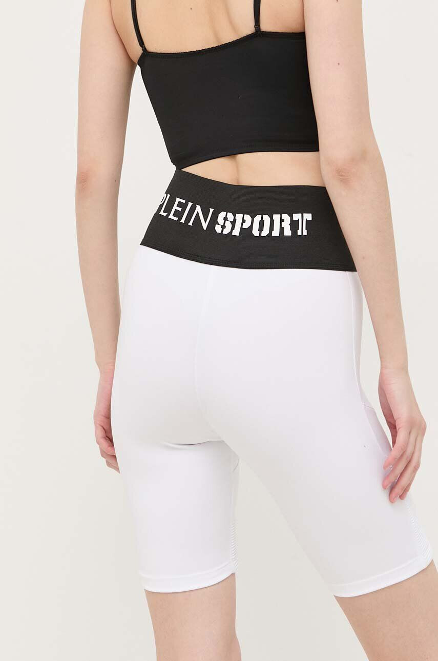 Plein Sport Kraťasy dámské bílá barva s potiskem high waist - Pepit.cz