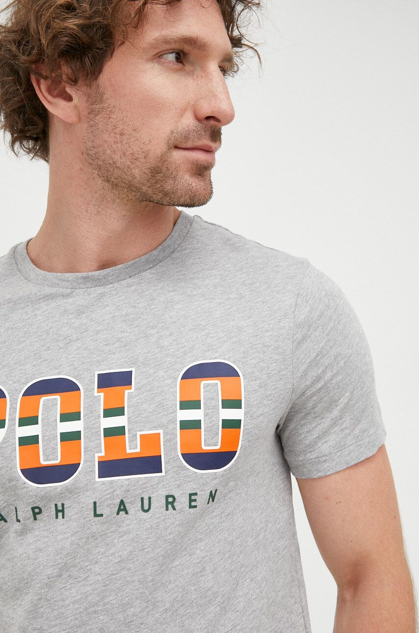 Polo Ralph Lauren Bavlněné tričko šedá barva - Pepit.cz