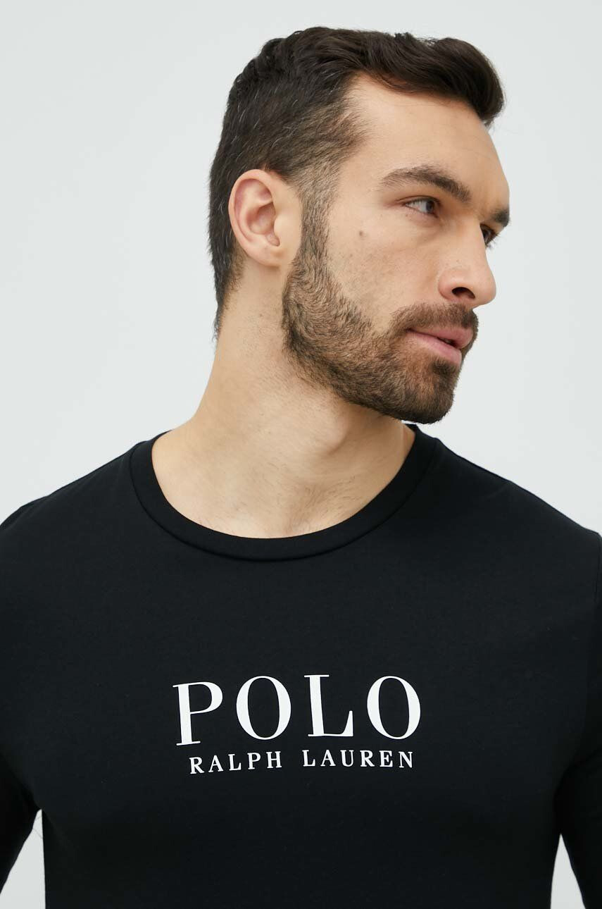 Polo Ralph Lauren Bavlněná košile s dlouhým rukávem černá barva s potiskem - Pepit.cz