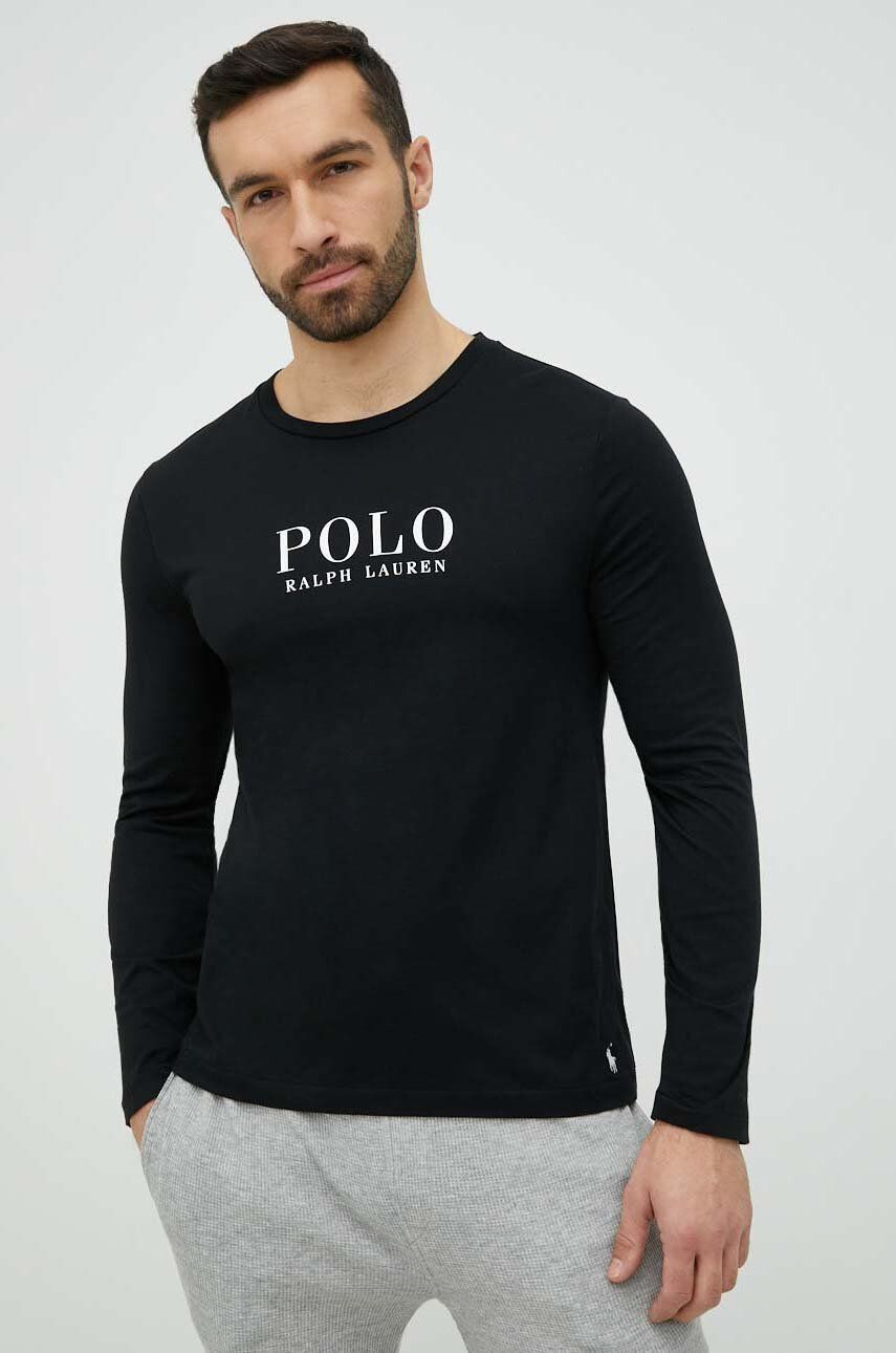 Polo Ralph Lauren Bavlněná košile s dlouhým rukávem černá barva s potiskem - Pepit.cz