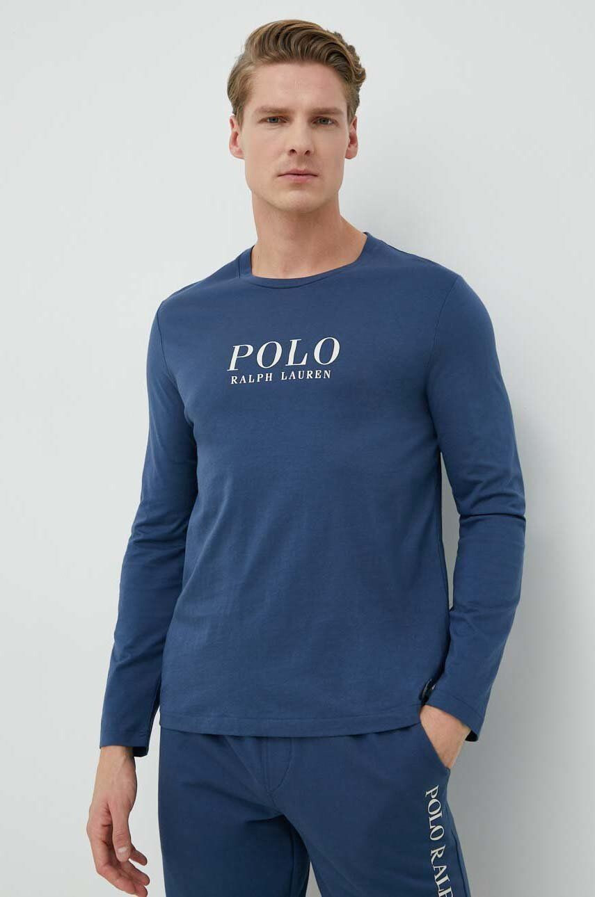 Polo Ralph Lauren Bavlněná košile s dlouhým rukávem tmavomodrá barva s potiskem - Pepit.cz