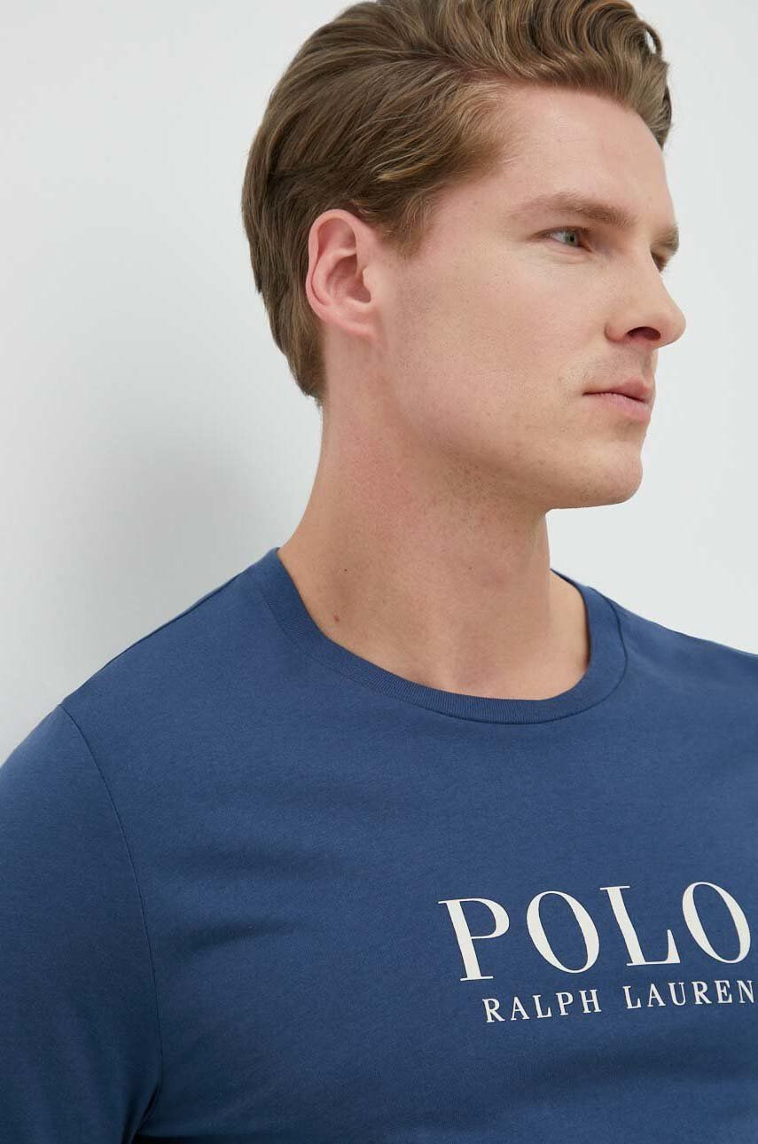 Polo Ralph Lauren Bavlněná košile s dlouhým rukávem tmavomodrá barva s potiskem - Pepit.cz