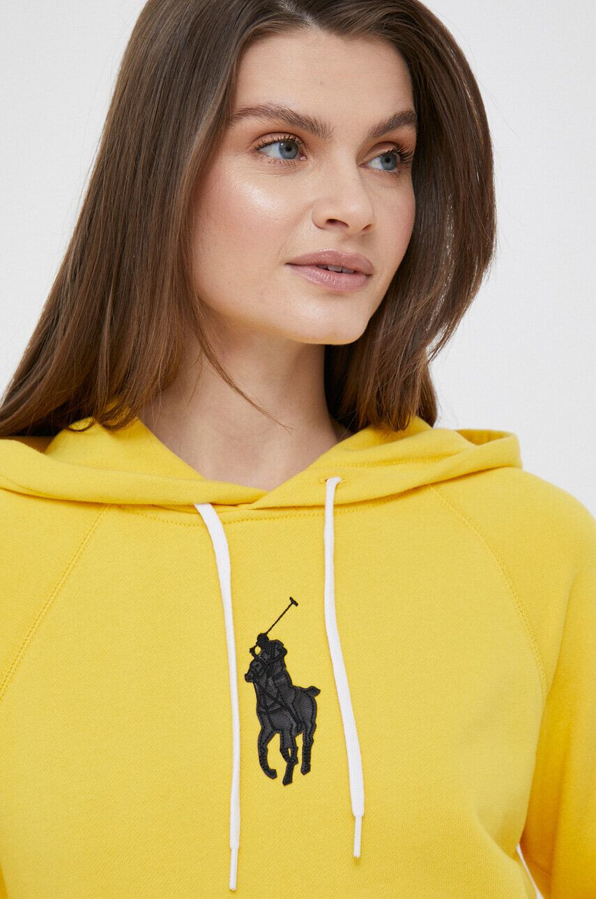 Polo Ralph Lauren Bavlněná mikina dámská žlutá barva s kapucí s aplikací - Pepit.cz