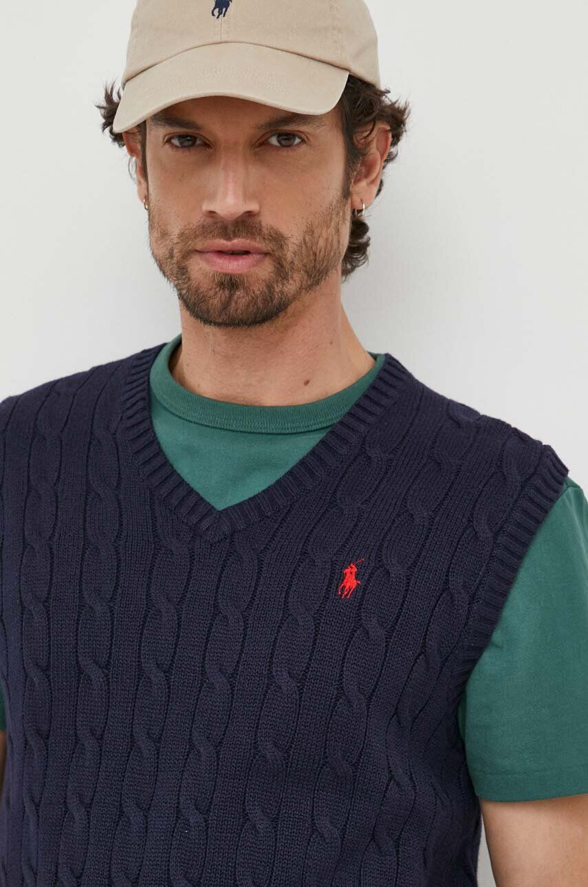 Polo Ralph Lauren Bavlněná vesta tmavomodrá barva - Pepit.cz