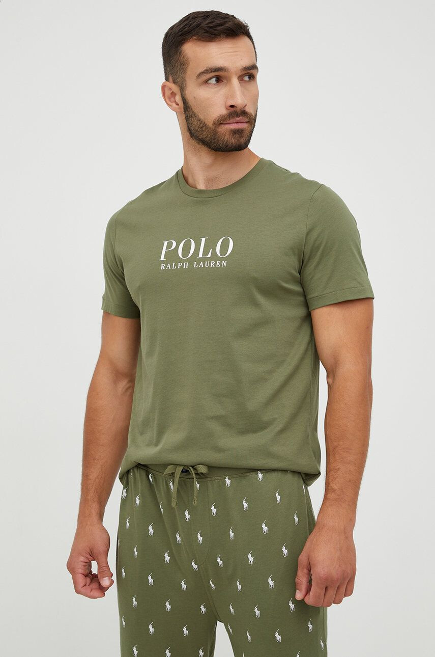 Polo Ralph Lauren Bavlněné pyžamové tričko zelená barva s potiskem - Pepit.cz