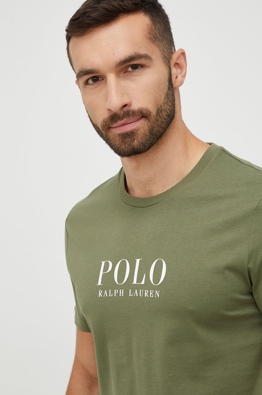 Polo Ralph Lauren Bavlněné pyžamové tričko zelená barva s potiskem - Pepit.cz