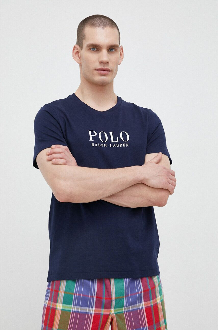 Polo Ralph Lauren Bavlněné pyžamové tričko tmavomodrá barva s potiskem - Pepit.cz