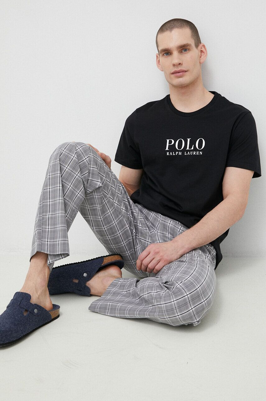 Polo Ralph Lauren Bavlněné pyžamové tričko černá barva s potiskem - Pepit.cz