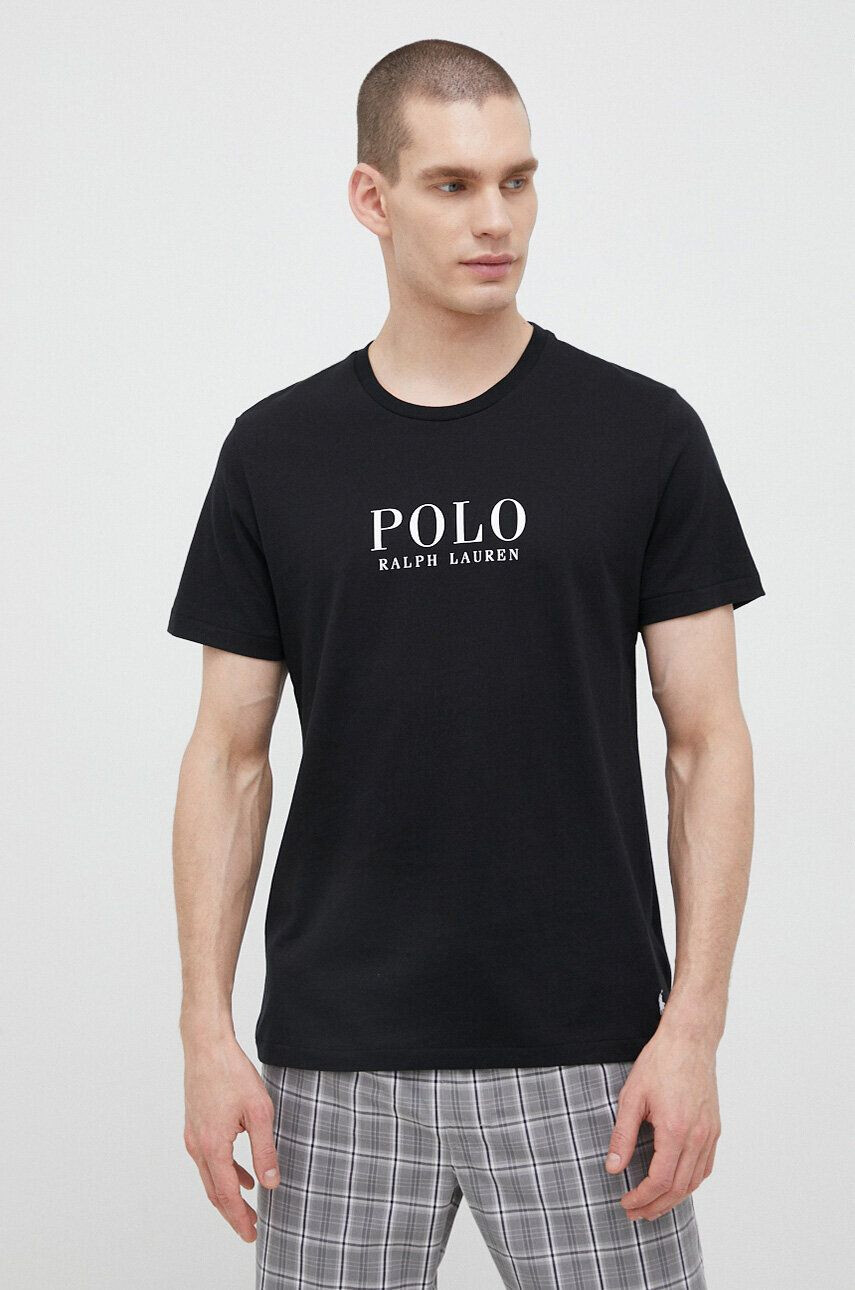 Polo Ralph Lauren Bavlněné pyžamové tričko černá barva s potiskem - Pepit.cz