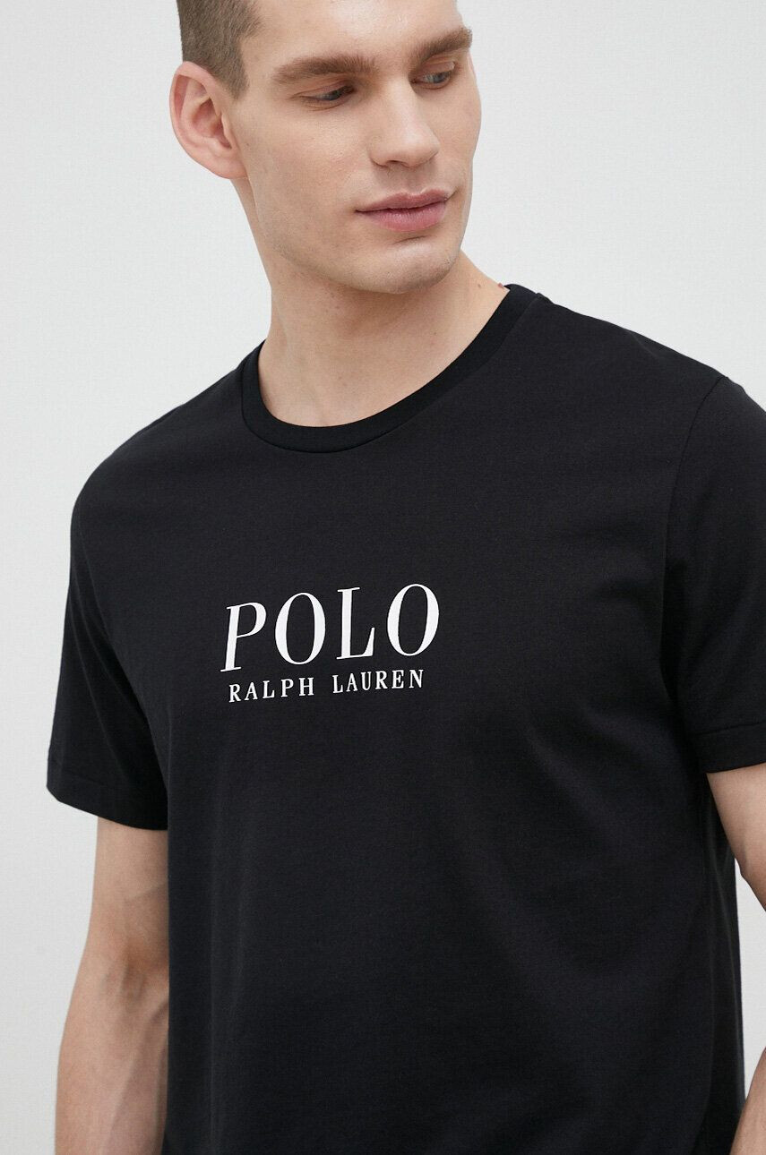 Polo Ralph Lauren Bavlněné pyžamové tričko černá barva s potiskem - Pepit.cz