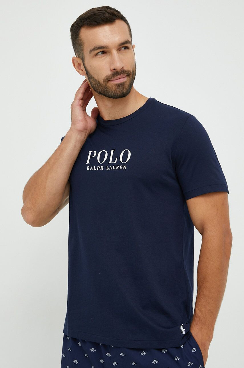 Polo Ralph Lauren Bavlněné pyžamové tričko tmavomodrá barva s potiskem - Pepit.cz