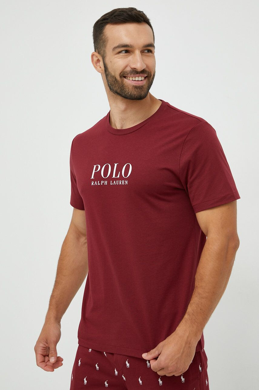 Polo Ralph Lauren Bavlněné pyžamové tričko vínová barva s potiskem - Pepit.cz