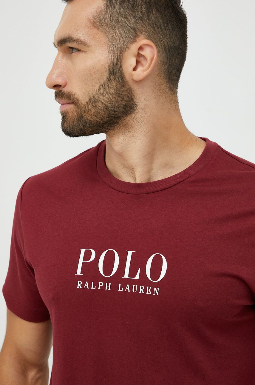 Polo Ralph Lauren Bavlněné pyžamové tričko vínová barva s potiskem - Pepit.cz