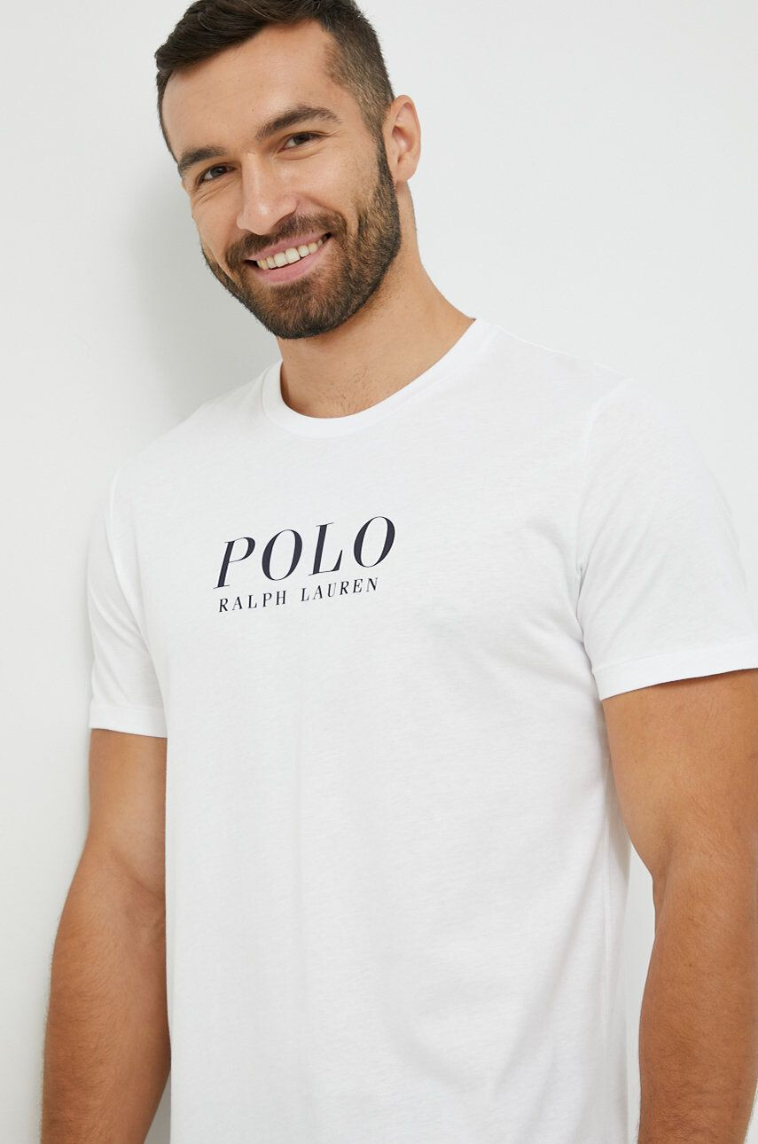 Polo Ralph Lauren Bavlněné pyžamové tričko bílá barva s potiskem - Pepit.cz