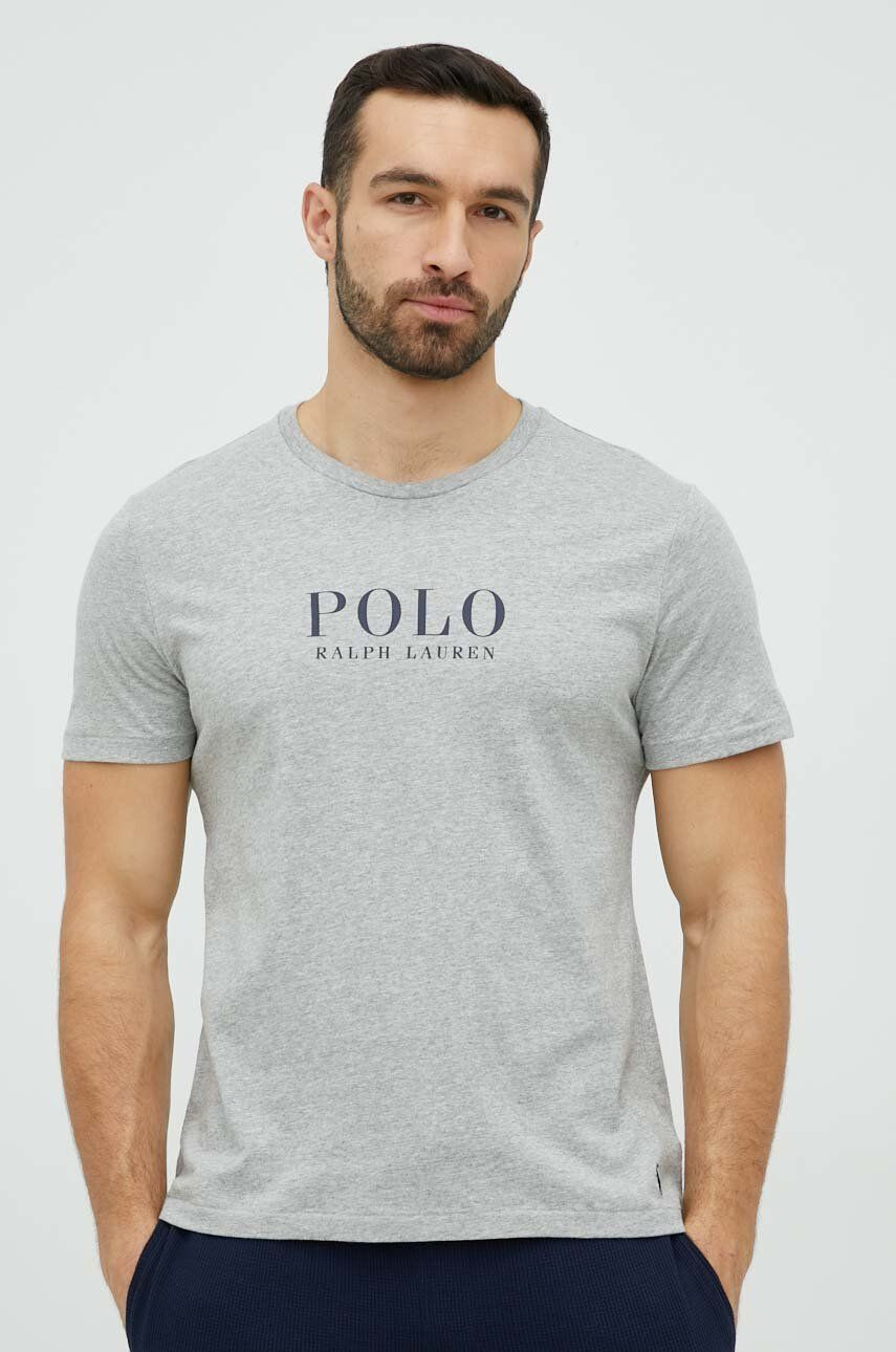 Polo Ralph Lauren Bavlněné pyžamové tričko šedá barva s potiskem - Pepit.cz