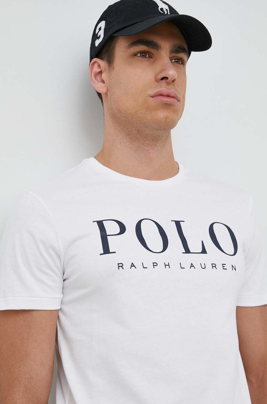 Polo Ralph Lauren Bavlněné tričko bílá barva s potiskem - Pepit.cz