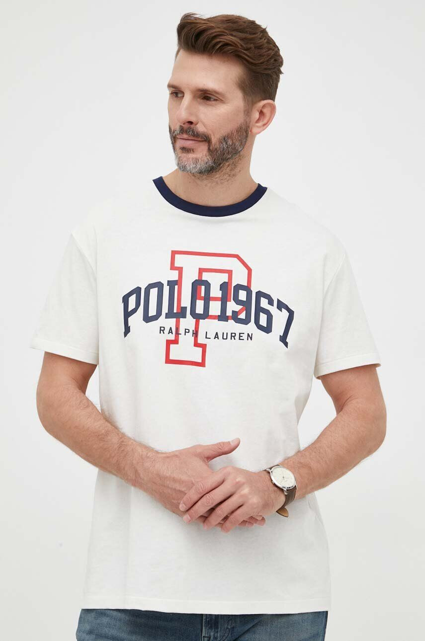 Polo Ralph Lauren Bavlněné tričko bílá barva s potiskem - Pepit.cz