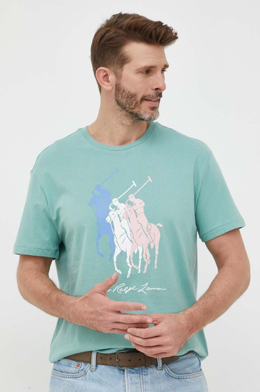 Polo Ralph Lauren Bavlněné tričko zelená barva s potiskem - Pepit.cz