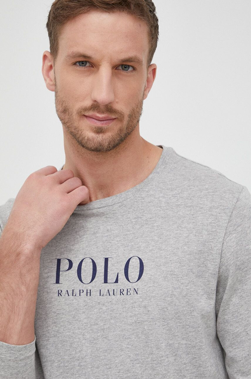 Polo Ralph Lauren Bavlněné tričko s dlouhým rukávem šedá barva melanžový - Pepit.cz