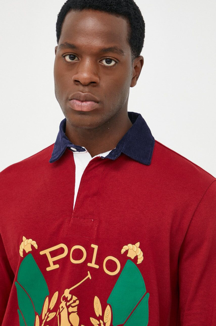 Polo Ralph Lauren Bavlněné tričko s dlouhým rukávem červená barva s potiskem - Pepit.cz