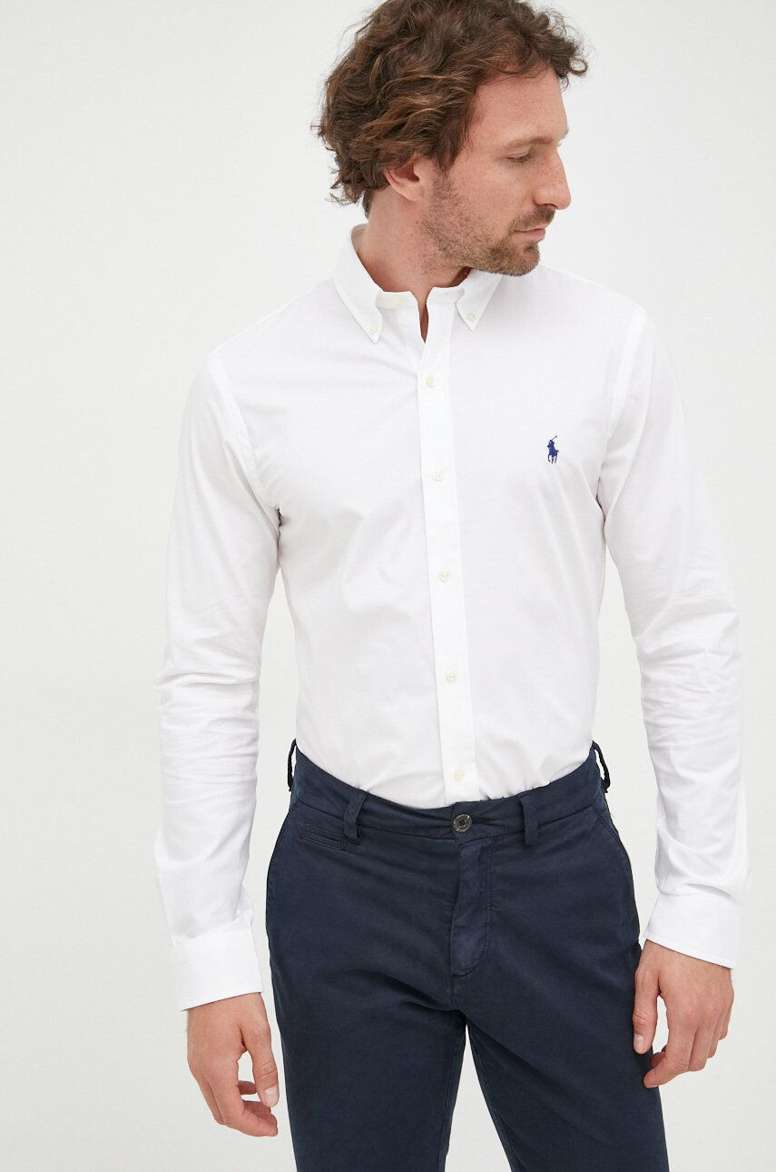 Polo Ralph Lauren Košile pánská bílá barva slim s límečkem button-down - Pepit.cz