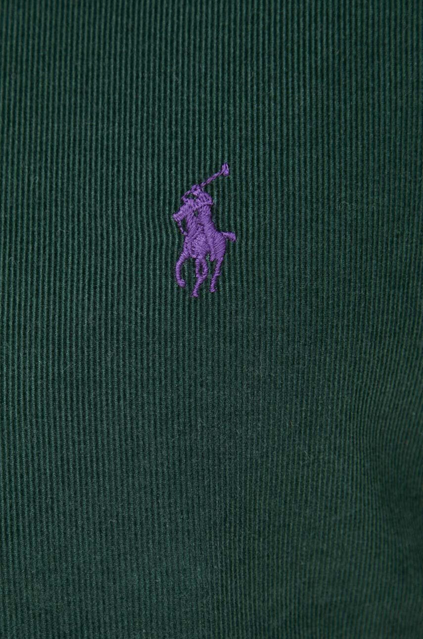 Polo Ralph Lauren Manšestrová košile pánská zelená barva slim s límečkem button-down - Pepit.cz