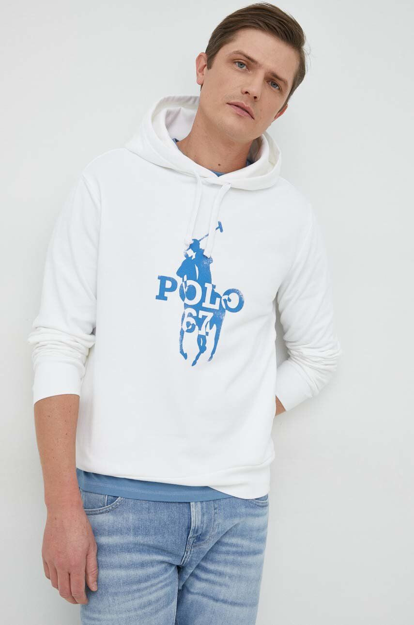 Polo Ralph Lauren Mikina pánská bílá barva s kapucí s potiskem - Pepit.cz