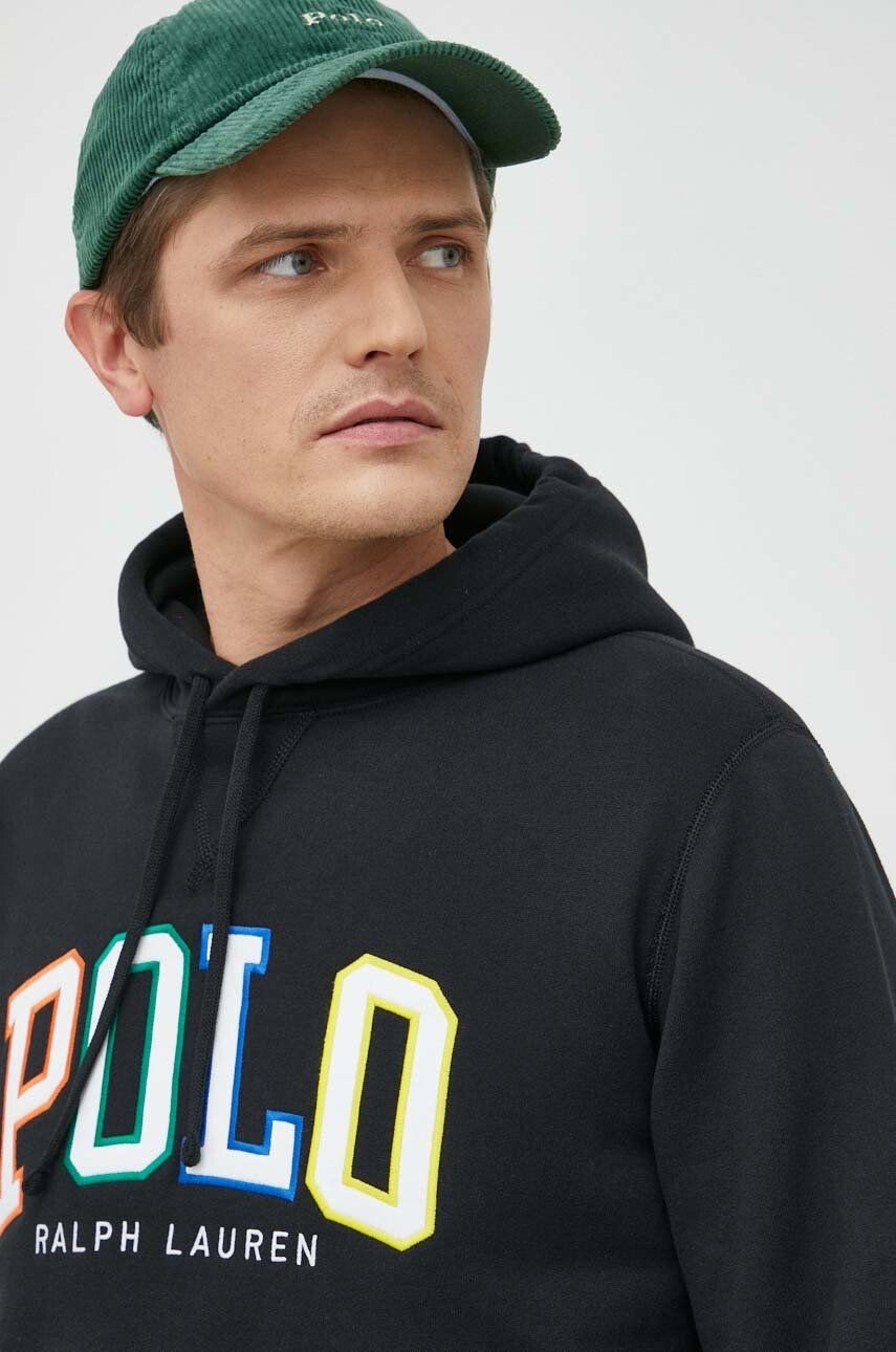 Polo Ralph Lauren Mikina pánská černá barva s kapucí s aplikací - Pepit.cz