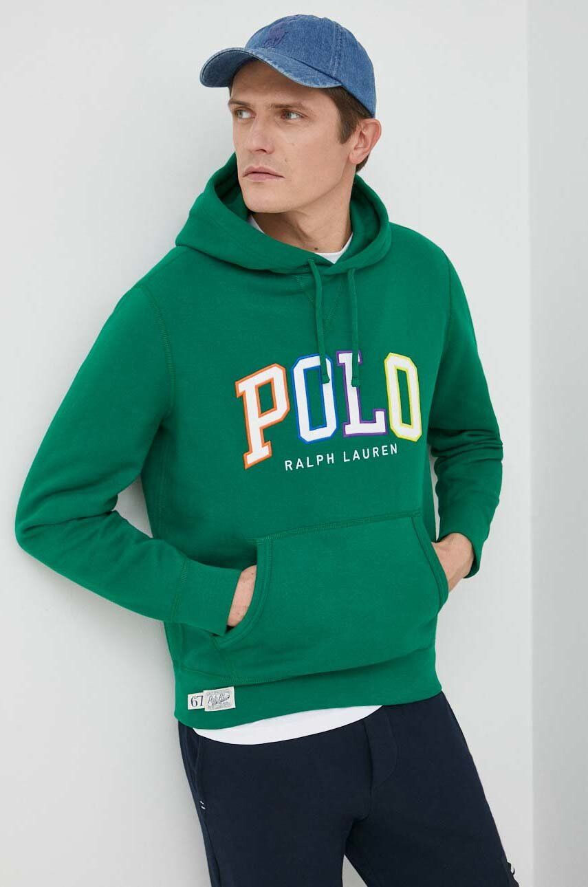 Polo Ralph Lauren Mikina pánská zelená barva s kapucí s aplikací - Pepit.cz