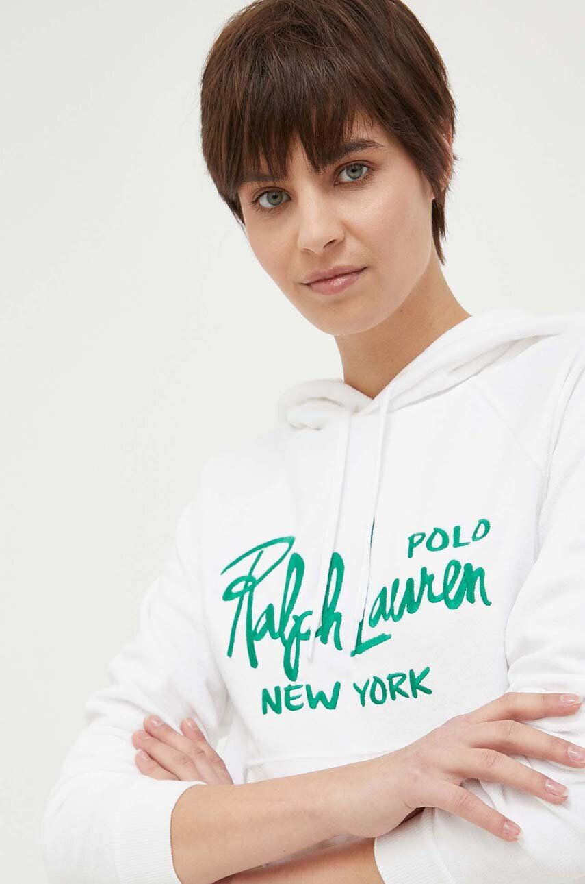 Polo Ralph Lauren Mikina dámská bílá barva s kapucí vzorovaná - Pepit.cz