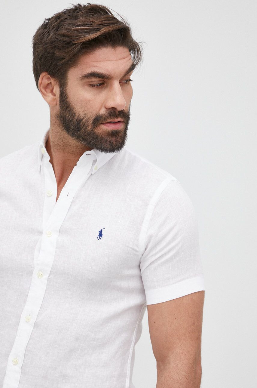 Polo Ralph Lauren Plátěná košile pánská bílá barva slim s límečkem button-down - Pepit.cz