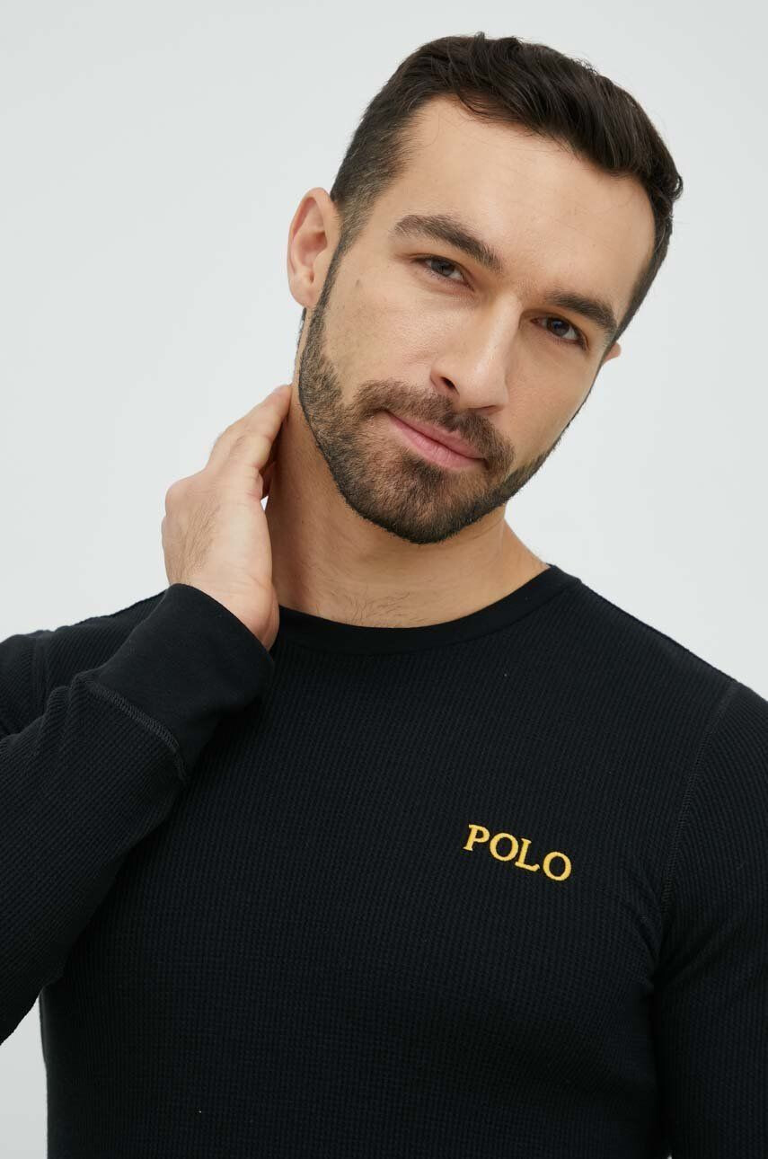 Polo Ralph Lauren Pyžamové tričko s dlouhým rukávem černá barva s potiskem - Pepit.cz